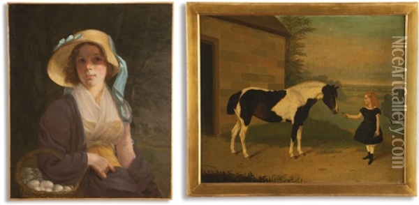 Betsy Burtis (d. 1813), The Artist's First Wife And Girl With Pony (2 Works) Oil Painting - John Wesley Jarvis
