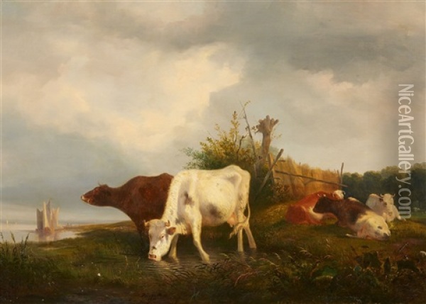 Grazing Cattle Oil Painting - Pieter Gerardus Van Os