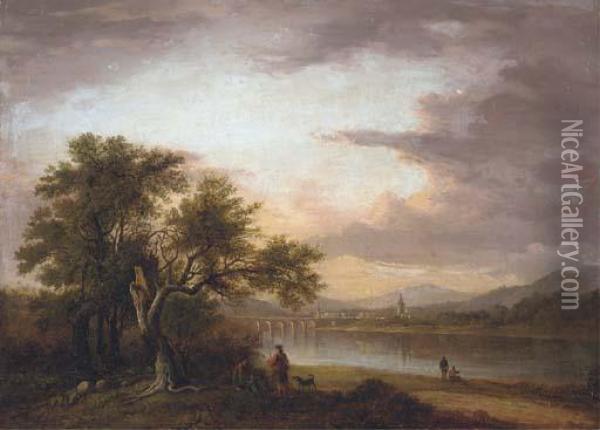 View Of Perth From Across The Banks Of The River Tay Oil Painting - Alexander Nasmyth