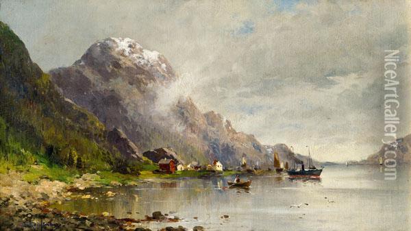 Norwegische Fjordlandschaft Oil Painting - Adolf Kaufmann