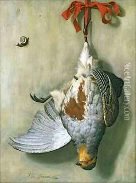 Trompe lOeil with Partridge Oil Painting - Hendrik de Fromantiou