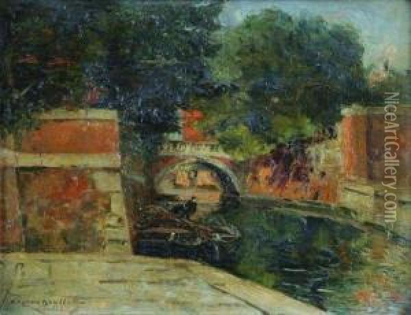 Un Pont Pres Du Jardin Public, Venise Oil Painting - Gaston-Marie-Anatole Roullet
