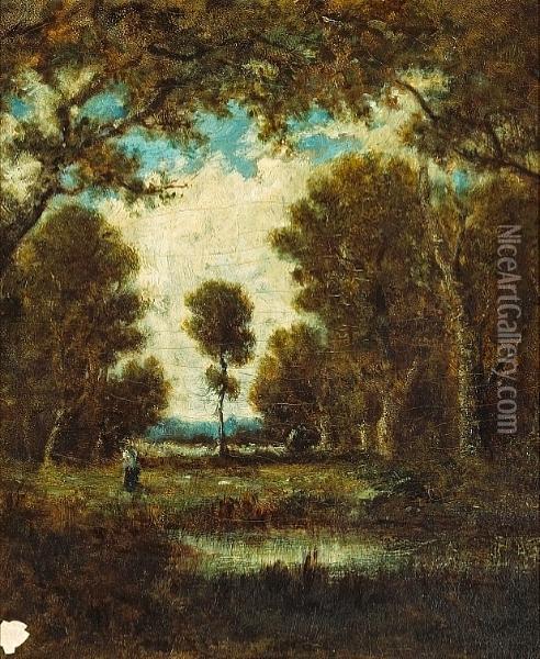 A Wooded Landscape Oil Painting - Narcisse-Virgile D Az De La Pena