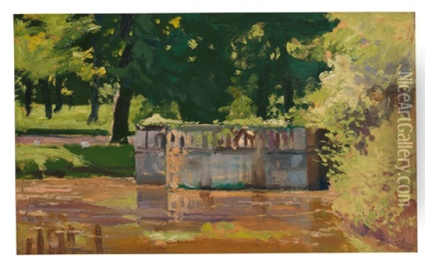 Parklandschaft Mit Teich Oil Painting - Michael Gorstkin-Wywiorski