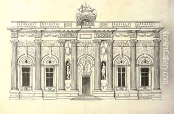 A facade of five bays in the Corinthian Order Oil Painting - J. Androuet (du Cerceau) Ducerceau