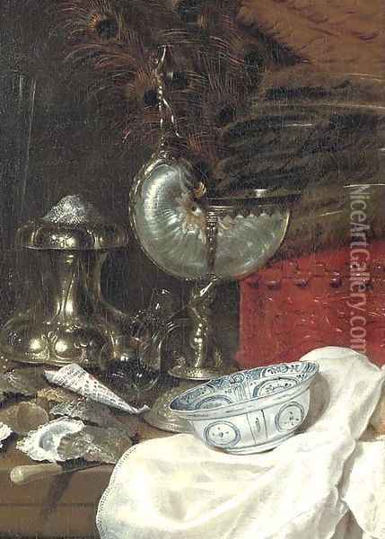 A nautilus cup with a silver salt Oil Painting - Willem Claesz. Heda