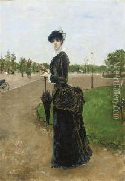 Femme Elegante A L'entree Du Bois De Boulogne Oil Painting - Norbert Goeneutte