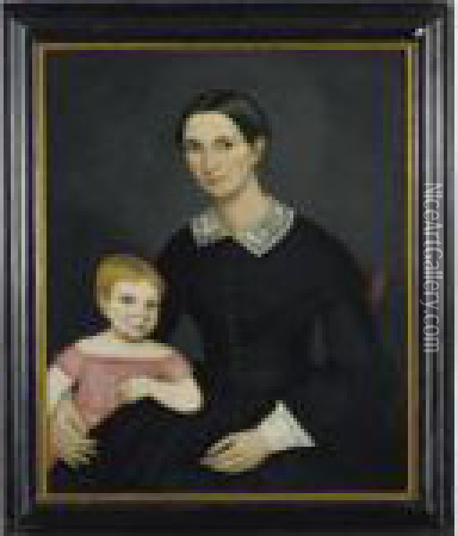 Portrait Of Sarah King Dewey And Her Daughter, Harriet Oil Painting - Ammi Phillips