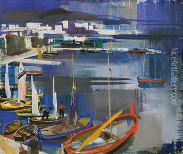 Italian Seaside (mediterranean Harbour) Oil Painting - Vilmos Aba-Novak