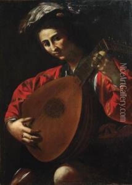 A Luteplayer Oil Painting - Valentin De Boulogne