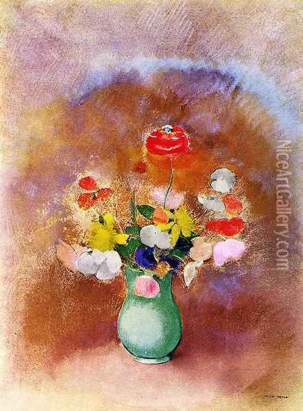 Poppies In A Vase Oil Painting - Odilon Redon