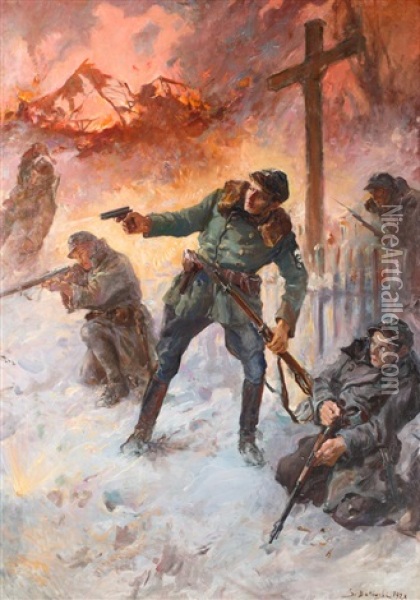Obrona Lwowa W 1918 Oil Painting - Stanislaw Batowski-Kaczor