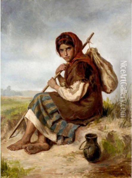 Young Peasant Girl Oil Painting - Ivan Ivanovich Tvorozhnikov