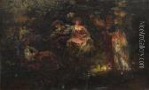 Galantes Dans Le Parc Oil Painting - Adolphe Joseph Th. Monticelli