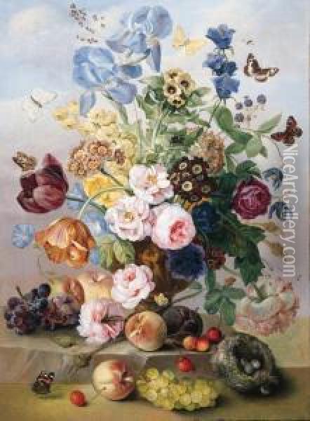 Roses, Tulips, Irises, Peonies Oil Painting - Jan Frans Van Dael