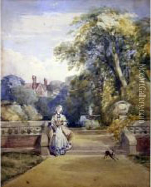 Lady By Garden Steps Oil Painting - Henry Jutsum