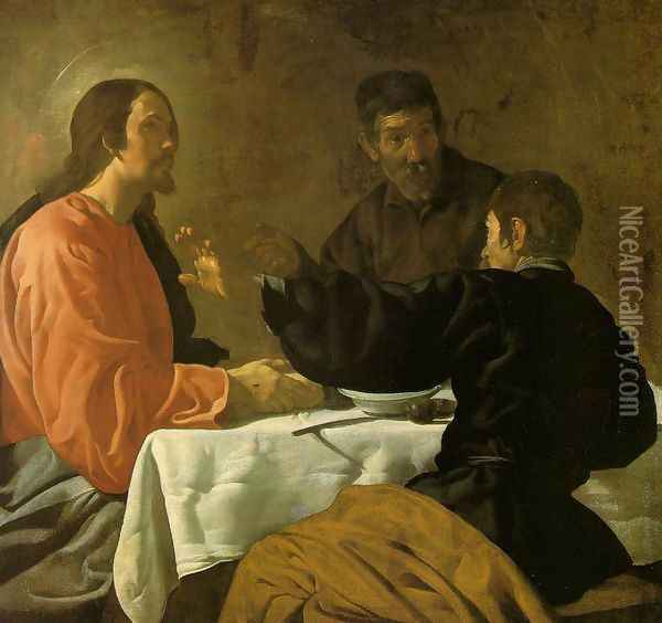 The Supper at Emmaus c. 1620 Oil Painting - Diego Rodriguez de Silva y Velazquez
