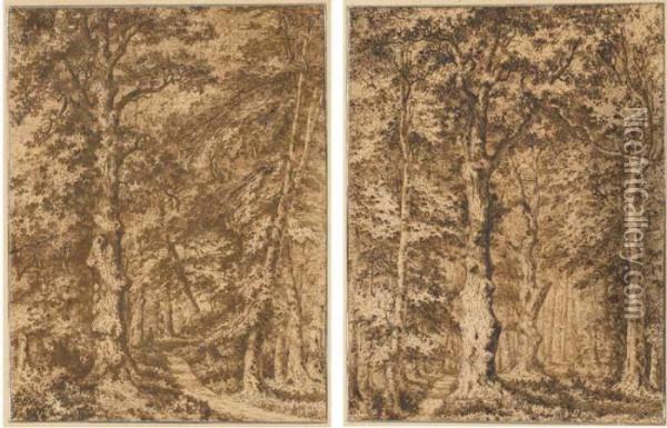 Two Studies Of A Path Through A Dense Forest Oil Painting - Narcisse-Virgile D Az De La Pena