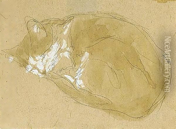 Cat Sleeping Oil Painting - Gwen John