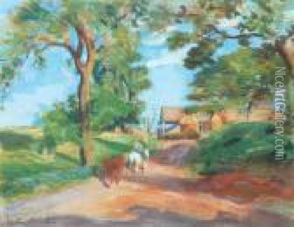 The Farm Track Oil Painting - George Leslie Hunter