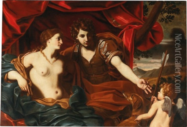 Venus And Adonis (collaboration W/workshop) Oil Painting - Michele Desubleo
