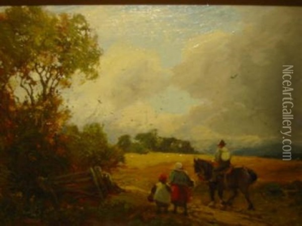 Workhorse And Figures On A Country Path Oil Painting - William Manners