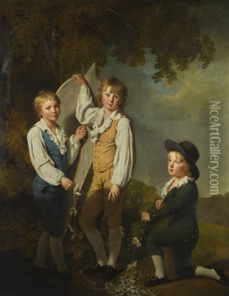 The Three Eldest Children Of Richard Arkwright With A Kite Oil Painting - Joseph Wright (of Derby)