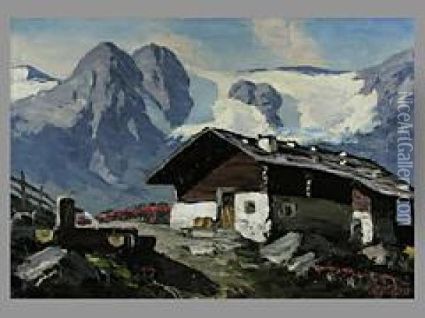 Die Hutte Im Gebirge Oil Painting - Alois Pfund
