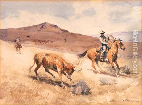 Roping A Steer Oil Painting - John Edward Borein