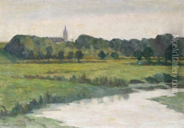 Sommerlandschaft, Im Hintergrund Zwischen Den Baumen Ein Kirchturm Oil Painting - Francois Henri Morisset