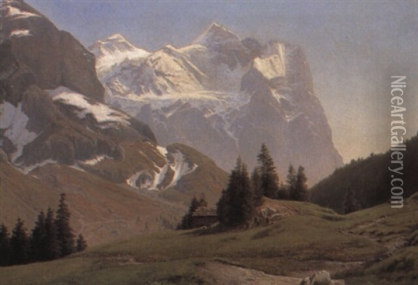 Udsigt Ved Matterhorn Oil Painting - Janus la Cour