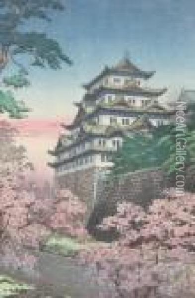 Nagoya Castle In Spring Oil Painting - Tsuchiya Koitsu