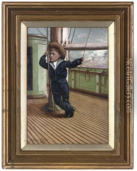 Master Alic Baker, On Deck, In Full Sailors Uniform Oil Painting - Thomas Baker Of Leamington