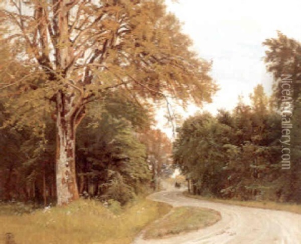 Grusvej Gennem Skov Med Hestekoretoj Oil Painting - Thorvald Simeon Niss