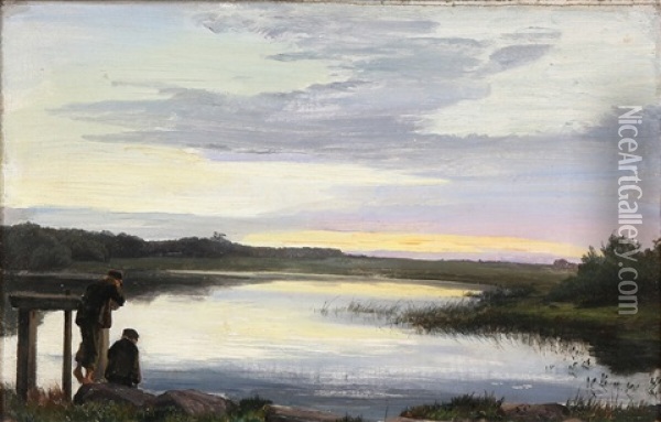 Evening At Skaningedammen Near Hellebaek Oil Painting - Edvard Frederik Petersen