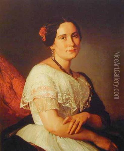 Portret Katarzyny Jahn, Siostry Artysty Oil Painting - Jozef Simmler