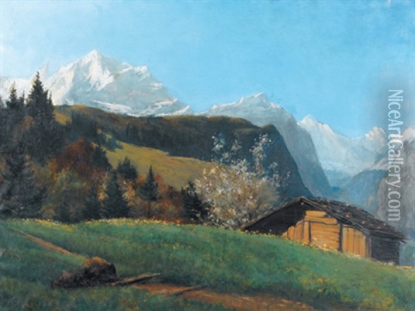Fruhlingspartie Mit Jungfrau Von Wengen Aus Oil Painting - Paul Francois Louchet