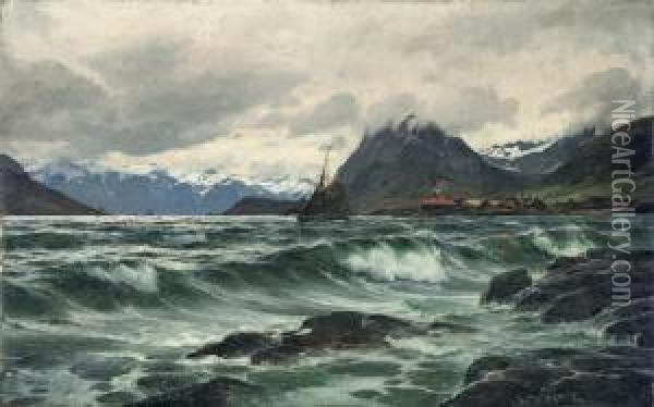 Choppy Waters In The Fjord Oil Painting - Lauritz B. Holst