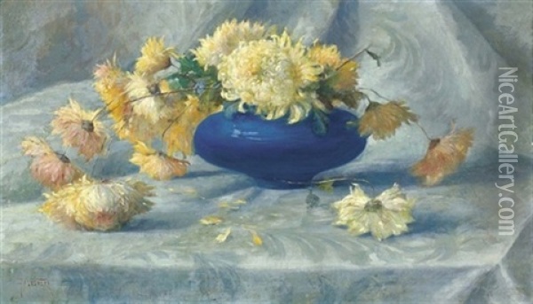 Stillleben Mit Astern In Blauer Vase Oil Painting - Gioacchino Galbusera