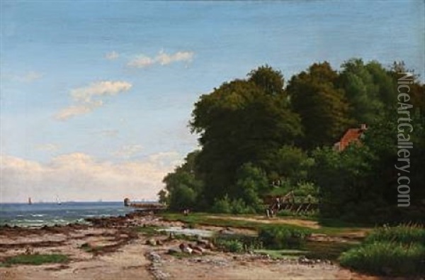 Coastal Scene At Strandmollekroen In Denmark Oil Painting - Ellen Margrethe Jensen