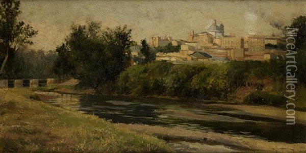 Vista De Madrid Desde El Manzanares Oil Painting - Jose Lupianez y Carrasco