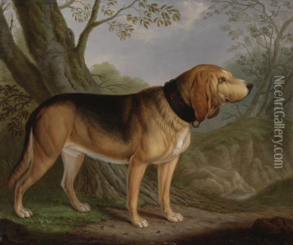A Bloodhound In A Landscape Oil Painting - Christian Wilhelm K. Kehrer
