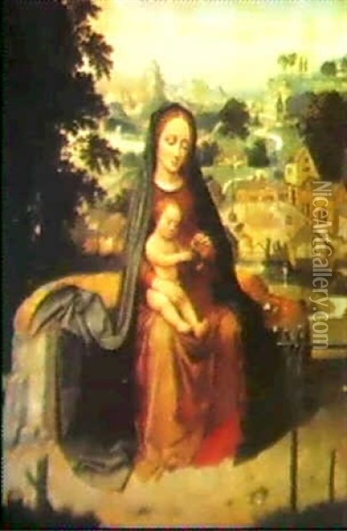 Madonna Og Jesus-barnet Siddende I Et Abent Landskab Oil Painting - Adriaen Isenbrant
