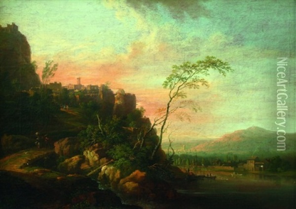 Flusslandschaft Oil Painting - Johann Georg Schuez