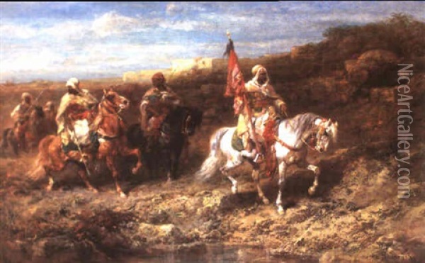 Ein Arabischer Reitertrupp Vor Der Oase Beim Recognoszieren Oil Painting - Adolf Schreyer