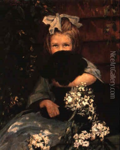 Girl In Blue With Her Dog Oil Painting - William Sergeant Kendall