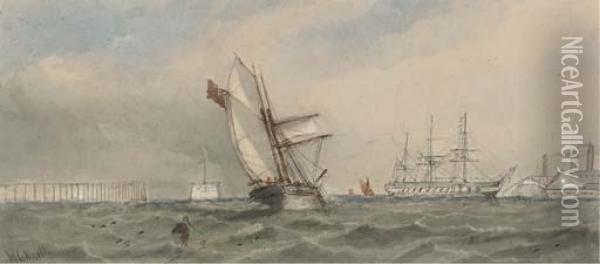 Scenes In The Dockyard At Chatham Oil Painting - William Calcott Knell