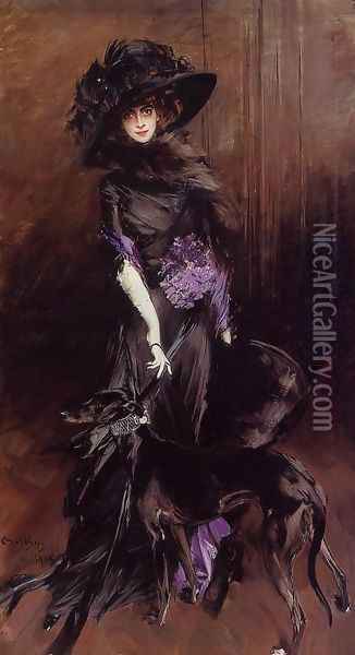 Portrait Of The Marchesa Luisa Casati With A Greyhound Oil Painting - Giovanni Boldini