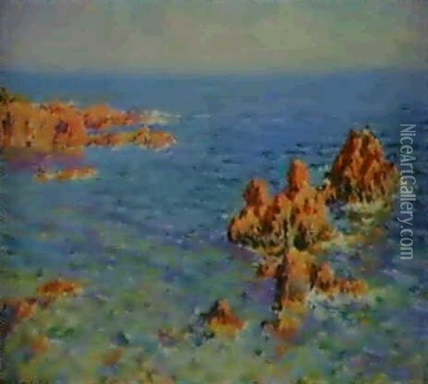 Rochers En Mer Au Large Des Cotes De Bretagne, 1900 Oil Painting - Albert Charpentier