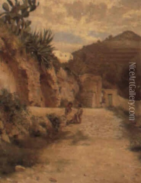 Gade I Capri Oil Painting - Niels Frederik Schiottz-Jensen